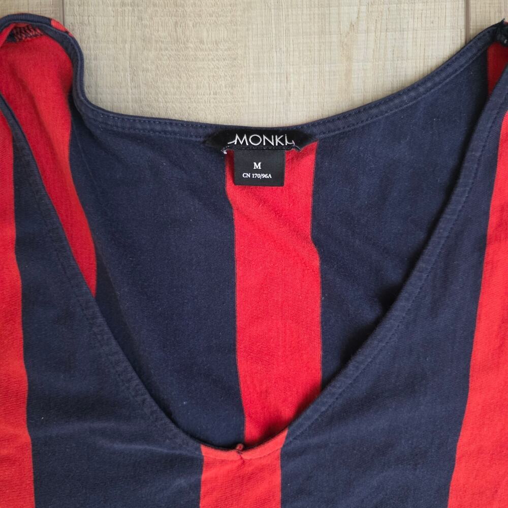Monki Striped Navy/Red Short Sleeve Midi Cotton Dress Women Sz M - Picture 6 of 12